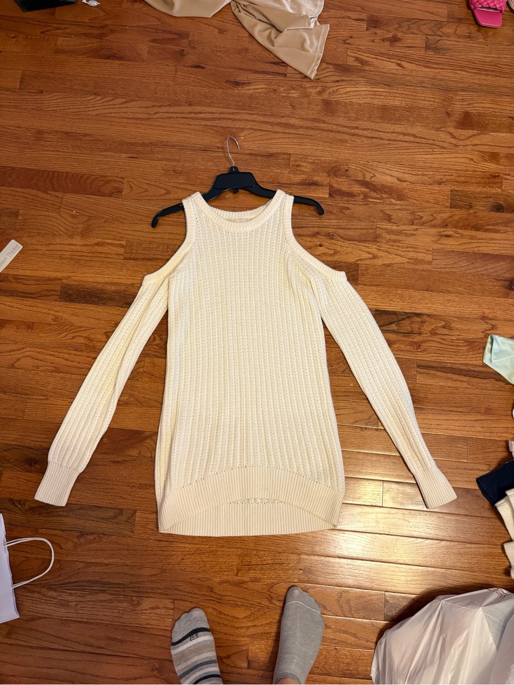 Michael Kors Cream Cold-Shoulder Knit Dress